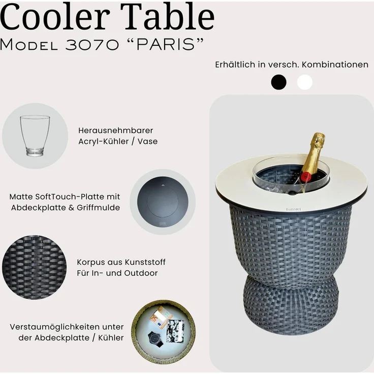 COOTAB Cooler Table PARIS 3-in-1 Loungetisch mit Acryl-Kühler - Schwarz – Bild 3