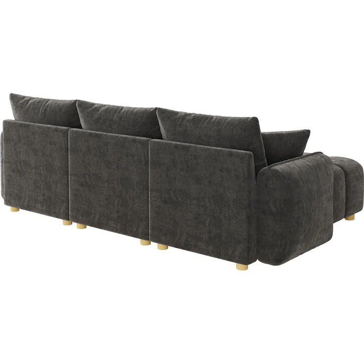 ZUBALIYA L-/U-förmiges wandelbares Ecksofa, 5-Sitzer modulare Sofakombination mit 2 Hockern und Kissen, Chenille-Stoff, Cloud-Sofa, breite Armlehnen, geeignet für Wohnzimmer, Modell N653P7720G – Bild 15