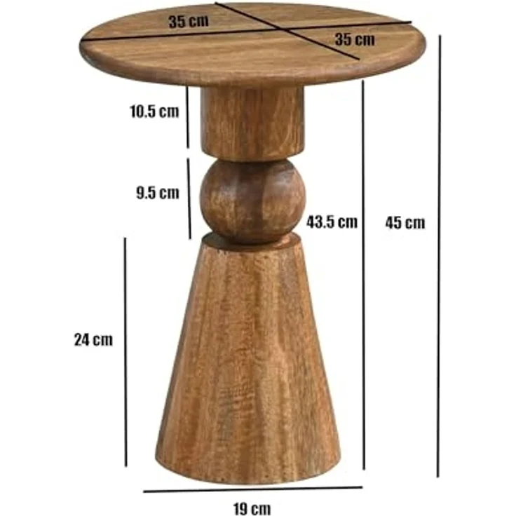 Beistelltisch Mango Massivholz Braun 35cm - Design Anstelltisch Holz - Runder Wohnzimmertisch Massiv - Loungetisch Couchtisch Natur Handmade – Bild 3