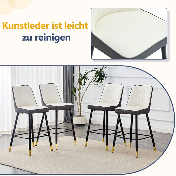 2er-Set Barhocker, 100 cm hoch, aus PU-Leder in Weiß/Dunkelgrau-Kombination mit schwarzem Metallgestell und bequemer Fußraste, In mehreren Farben erhältlich – die ideale Wahl für Ihre Hausbar.--Dunkelgrau, Weiß+Silber--42x45x100cm--YOUDENOVA – Bild 5
