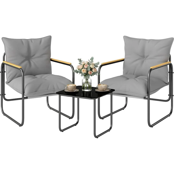 3-teiliges Bistrò-Set, Gartenmöbel aus Metall mit Kissen, Dunkelgrau – Bild 1