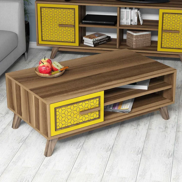 Skye Decor 'Ayla - Walnut, Yellow' Couchtisch, Walnuss / Gelb, 105 x 38,2 x 60 cm – Bild 3