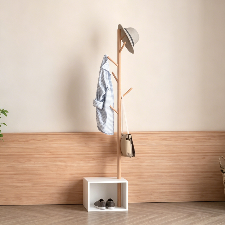 Lagereinheit für Coat Rack,Zeitgenössischer Stil Mantelhalter,Mantelhalter mit Rechteckiger Bank,Schlafzimmer Mantelhalter(nur mit Mantel Rack)--Weiß--40x30x180cm--YOUDENOVA – Bild 5