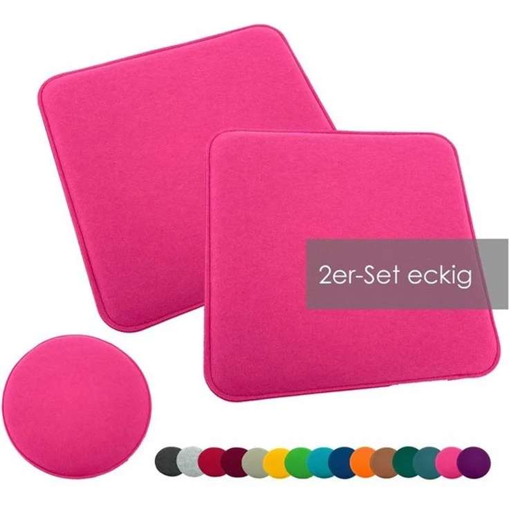 heimtexland ® Sitzkissen Set Filz Stuhlkissen Stuhlauflage Filzkissen Stuhl Polster Kissen Typ631 2er Set 35 x 35 cm Eckig Pink – Bild 4