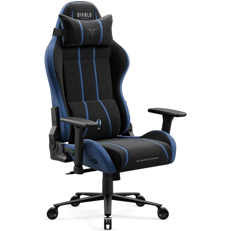 Diablo Gaming Stuhl ergonomisch groß bis 160 kg Stoff atmungsaktiv für große Menschen Drehstuhl mit Lendenstütze Memory Foam Kopfkissen 3D Armlehnen verstellbar bis 140 Grad Night Blue