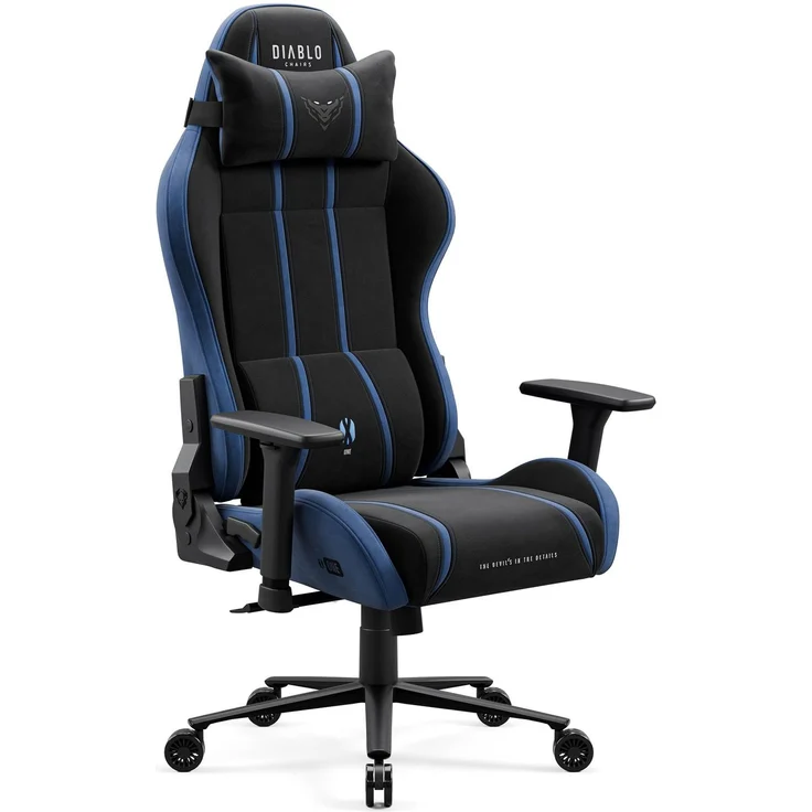 Diablo Gaming Stuhl ergonomisch groß bis 160 kg Stoff atmungsaktiv für große Menschen Drehstuhl mit Lendenstütze Memory Foam Kopfkissen 3D Armlehnen verstellbar bis 140 Grad Night Blue