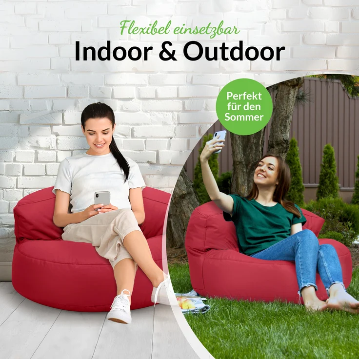 Green Bean® Sitzsack Sofa mit Füllmaterial - Lounge im Sitzsack-Design 90x50cm mit ergonomischer Rückenlehne & waschbarem Bezug - Indoor und Outdoor geeignet in Rot – Bild 6