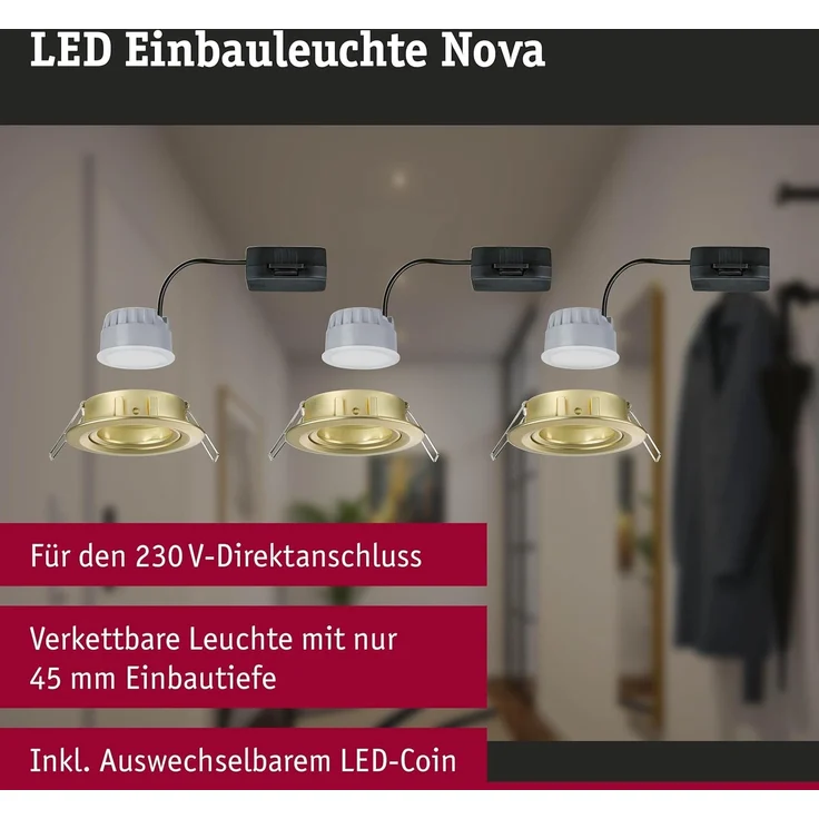 Paulmann 92406 Einbauleuchte LED Nova Coin 3er-Set schwenkbar 84mm gold 3-Step-Dim – Bild 4