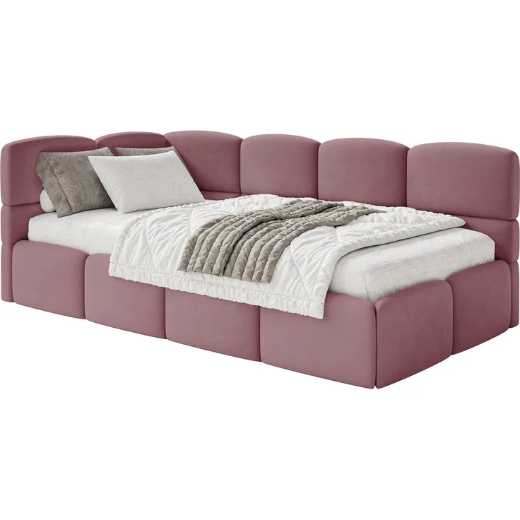 Selsey 'Cloudy' Jugendbett 120 cm, Bettkasten, Velours wasserabweisend, Kopfteil links, Rosa