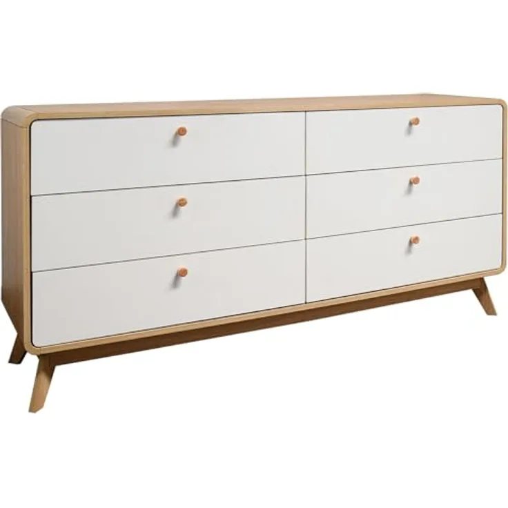 Cassie Kommode mit 3+3 Schubladen aus Spanplatte in Weiß-Eicheoptik (BxTxH) 150x39x74 cm