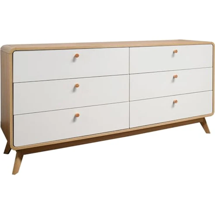 Cassie Kommode mit 3+3 Schubladen aus Spanplatte in Weiß-Eicheoptik (BxTxH) 150x39x74 cm – Bild 1