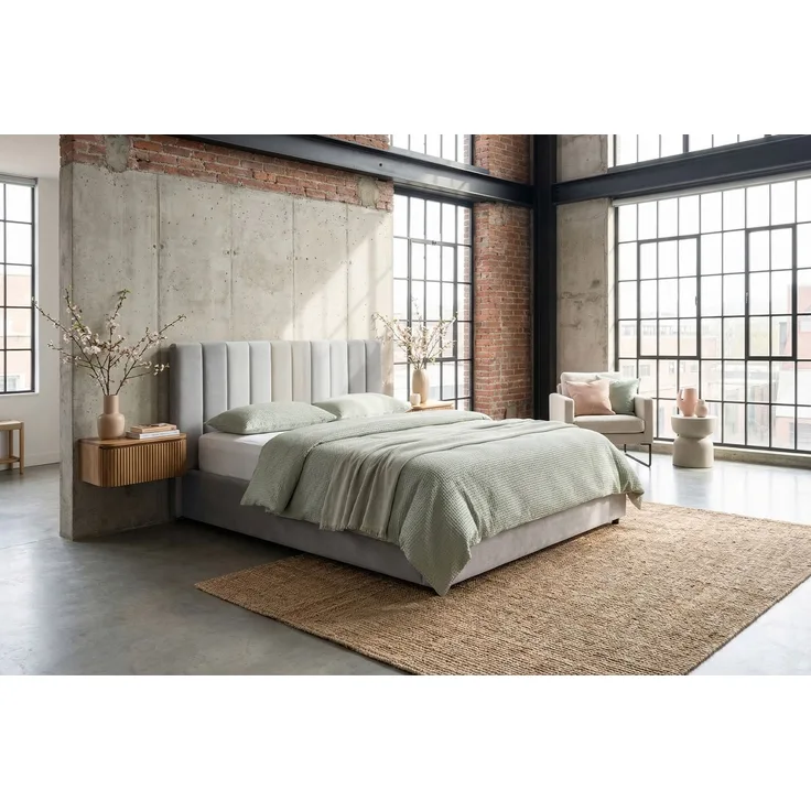 KAWOLA Bett CATTURA Polsterbett Velvet grau 180x200cm mit Lattenrost