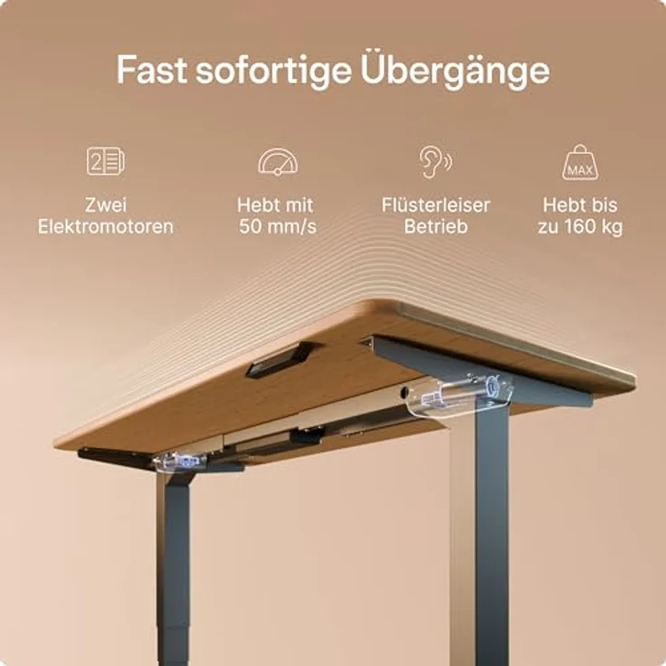 Desktronic Höhenverstellbarer Schreibtisch aus Bambus (140x70 cm) – Elektrisch höhenverstellbar mit flüsterleisem Dual-Motor & Touchscreen – Hohe Tragfähigkeit – Stehtisch HomePro – Bild 4