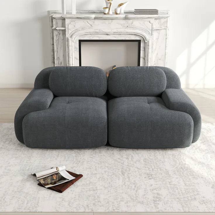 Loveseat-Sofa aus Cordstoff,modular kombinierbar mit geschwungenen Armlehnen und rutschfester Unterseite hochelastische Polsterung für Wohnzimmer Schlafzimmer und Heimkino,Cordstoff,Grey,