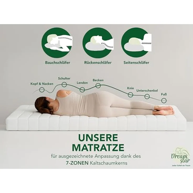 DREAMSTAR Simple Flex Duo I ergonomische 7-Zonen Kaltschaummatratze I Rollmatratze 12 cm hoch I Öko-Tex Zertifiziert I Härtegrad 2 und 3 (H2 & H3) I 180x200 cm – Bild 6