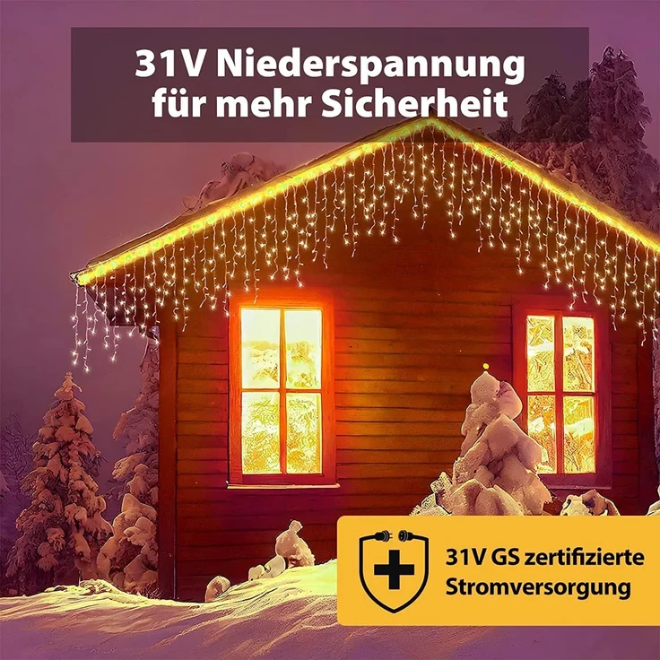 SALCAR 5m LED Lichtervorhang Außen, Eisregen Lichterkette Outdoor mit Fernbedienung und Timer, Weihnachtsbeleuchtung Innen Fenster 8 Modi, Warmweiß – Bild 4