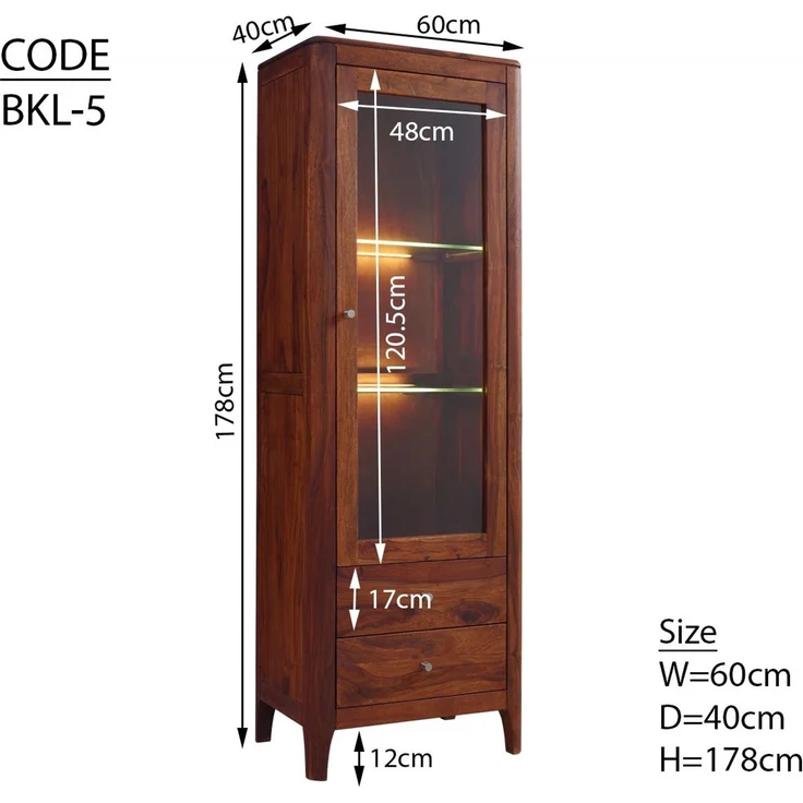 Vitrine Sheesham 60x40x178 walnuss geölt BROOKLYN #26 – Bild 5