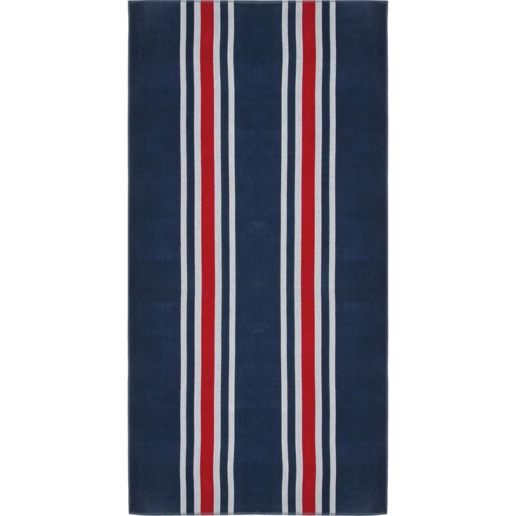ZOLLNER Strandlaken XXL aus Baumwolle Velours, 100x200 cm, blau-rot-weiß gestreift – Bild 1