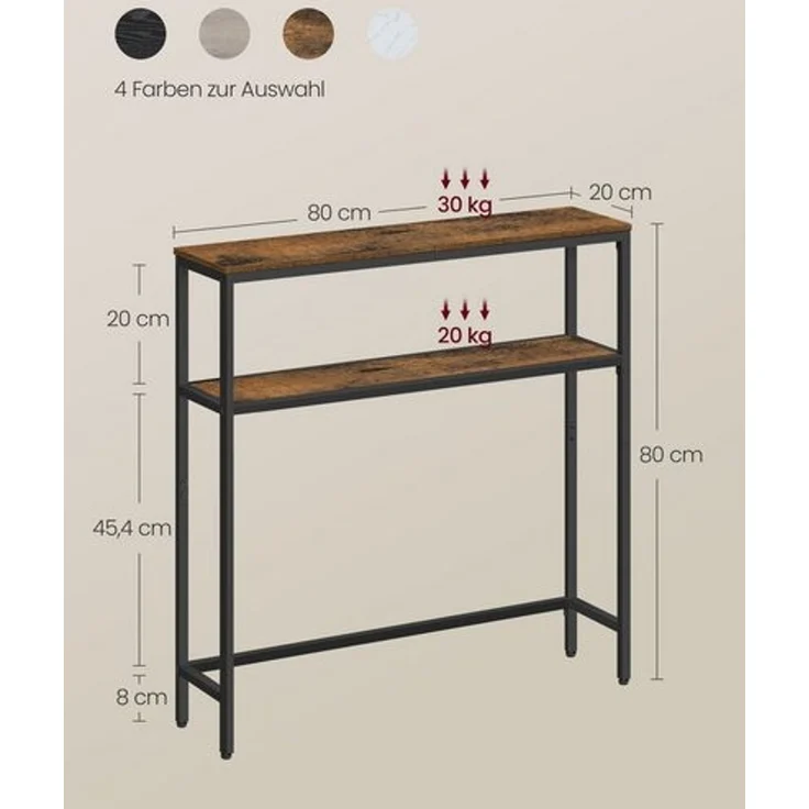 Vasagle Konsolentisch, schmaler Sofatisch mit 2 Ablagen, 20 x 80 x 80 cm, Flurtisch, 2 Ebenen, für Flur, Wohnzimmer, Schlafzimmer, vintagebraun-tintenschwarz LNTDE130K01 – Bild 5