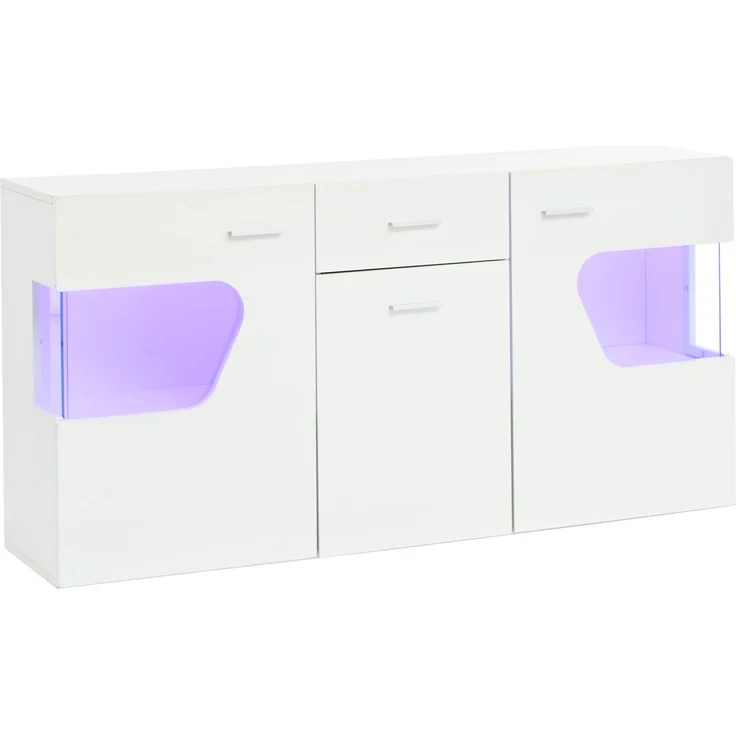 DESVIAE Sideboard Weiß aus MDF – 140x70x33 cm – 3 Türen, Schublade, LED-Beleuchtung – Bild 8