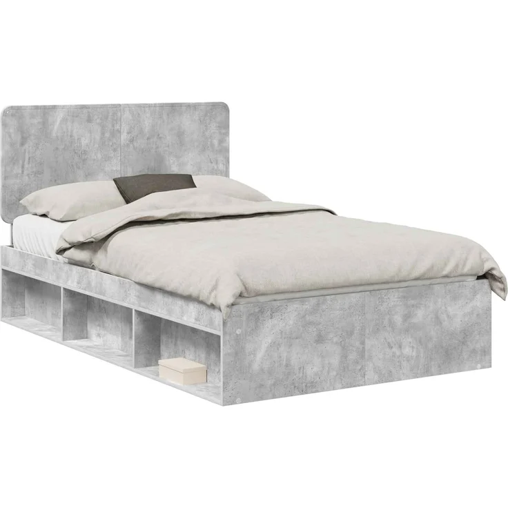 vidaXL Bettrahmen mit Kopfteil Beton 120 x 190 cm Massives Kiefernholz 3412518 – Bild 1