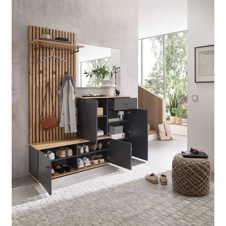 Kompaktgarderobe >Fynn< in Anthrazit / Artisan Eiche Dekor - 223x199x38 (BxHxT) – Bild 6