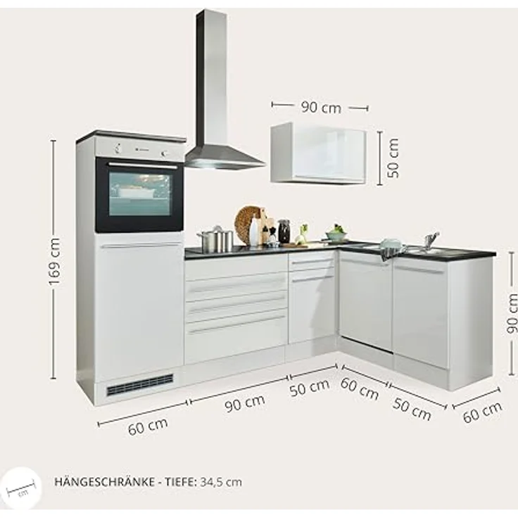 Jazz 6 Moderne Eckküche ohne Elektrogeräte in Weiß Hochglanz, Metallic Grau - Geräumige Küchenzeile in L-Form mit viel Stauraum - 260 x 200 x 60 cm (B/H/T) – Bild 4
