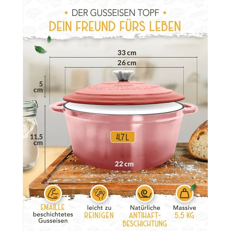 Krustenzauber Brotbackform Emaillierter Gusseisentopf zum Brotbacken im XXL Komplettset – Bild 2