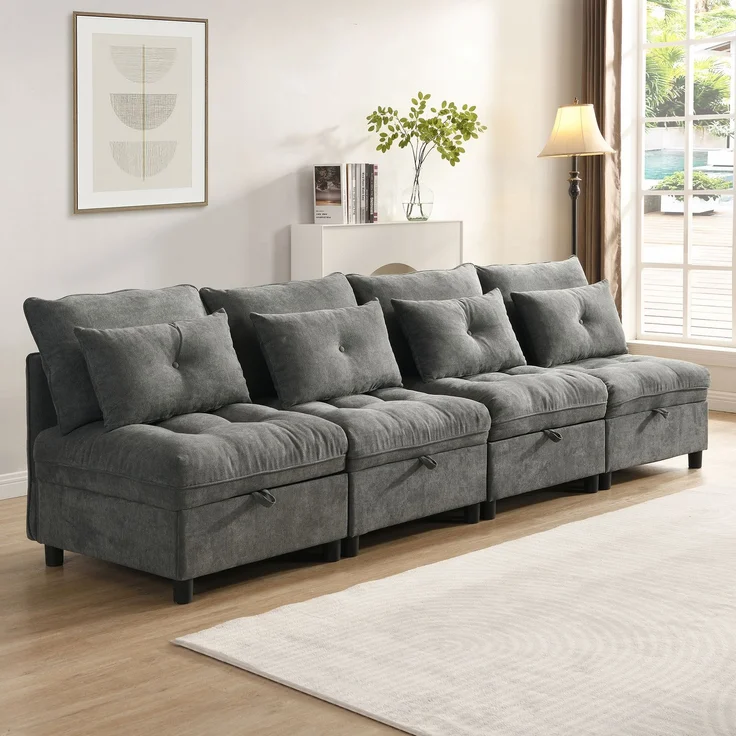 ZUBALIYA Wohnlandschaft, mit Stauraum, mit Chenille - Bezug, mit Samtbezug, mit Knopfheftung, modular aufgebaut – Bild 8