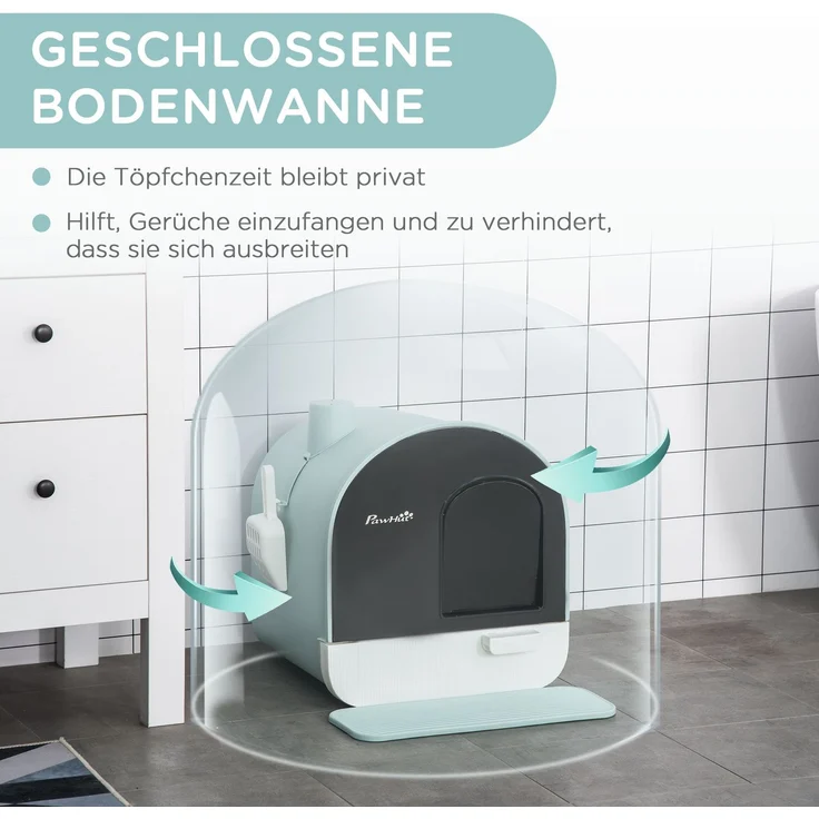 Katzentoilette mit Haube, Streumatte & Schaufel, 43x44x47 cm, Grün – Bild 5