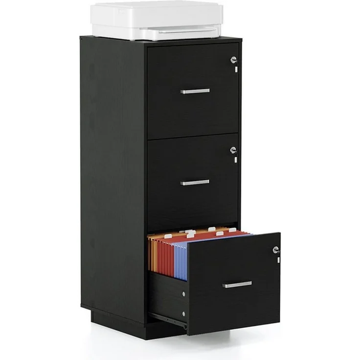 VINGLI Aktenschrank mit 3 Schubladen, Büroschrank abschließbar, 39 x 39 x 98 cm verstellbare Hängestange für A4 und Letter, Druckerständer Holz – Bild 1