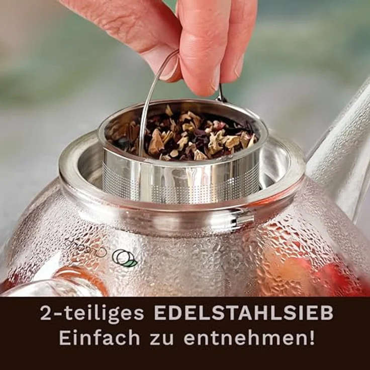 Creano Teekanne Creano Teekanne aus Glas 1,2l + ein Stövchen aus Edelstahl, 3-teilige, (Set, 4-St) – Bild 9