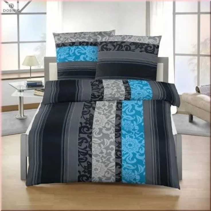 soma Biber Bettwäsche 4 teilig Bettbezug 135x200 cm Kopfkissenbezug 80x80 cm anthrazit petrol Barock – Bild 2