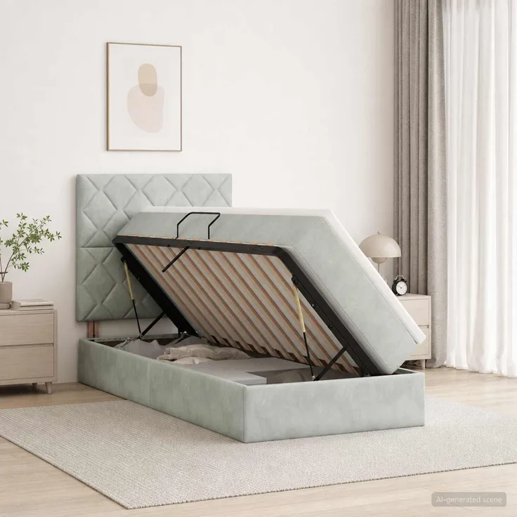 vidaXL Aufbewahrungsbett mit Matratze Hellgrau 90 x 200 cm Samt 3459723