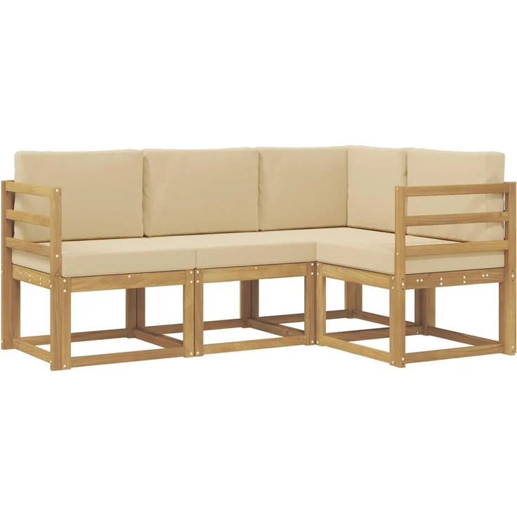 vidaXL Outdoor-Sofagarnitur mit Kissen 4 pcs Weiß und Beige, 185,5 x 126,5 x 73 cm – Bild 2