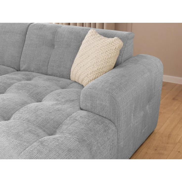 luma-home Modernes Ecksofa mit Ottomane rechts, markante Steppungen, Chenille in Hellgrau, 234 x 161 x 79cm – Bild 5