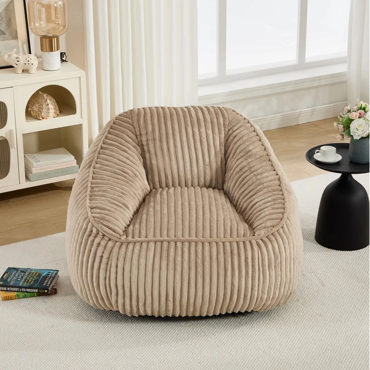 Sitzsack 98×92×73 cm aus Cord mit weicher Schaumstofffüllung – Camel und Braun – Bild 3