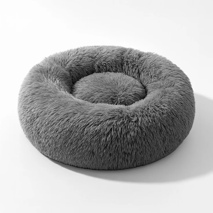 belviona Donut-Hundebett, kuscheliges Plüschbett mit weicher Füllung, sicherem Halt & ergonomischem Rand, 40 cm Durchmesser, anthrazit – Bild 2