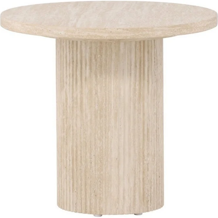 Venture Home Couchtisch Härön, runder Couchtisch in eleganter Travertinoptik, Ø 50 cm, Sofatisch, MDF, 3D-Papier, rund, weich geformt, einheitlich – Bild 2