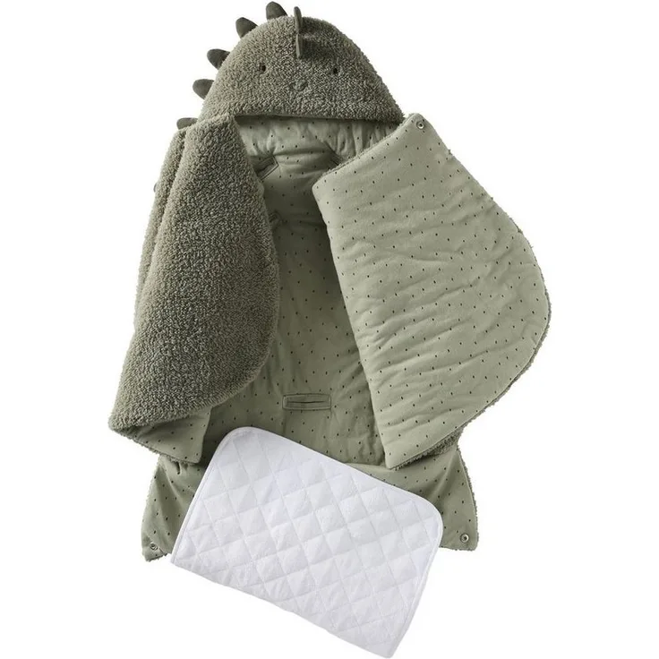 VERTBAUDET2-in-1 Baby Ausfahrsack/Wickelunterlage, Teddy Oeko-Texkhaki/kleiner dino