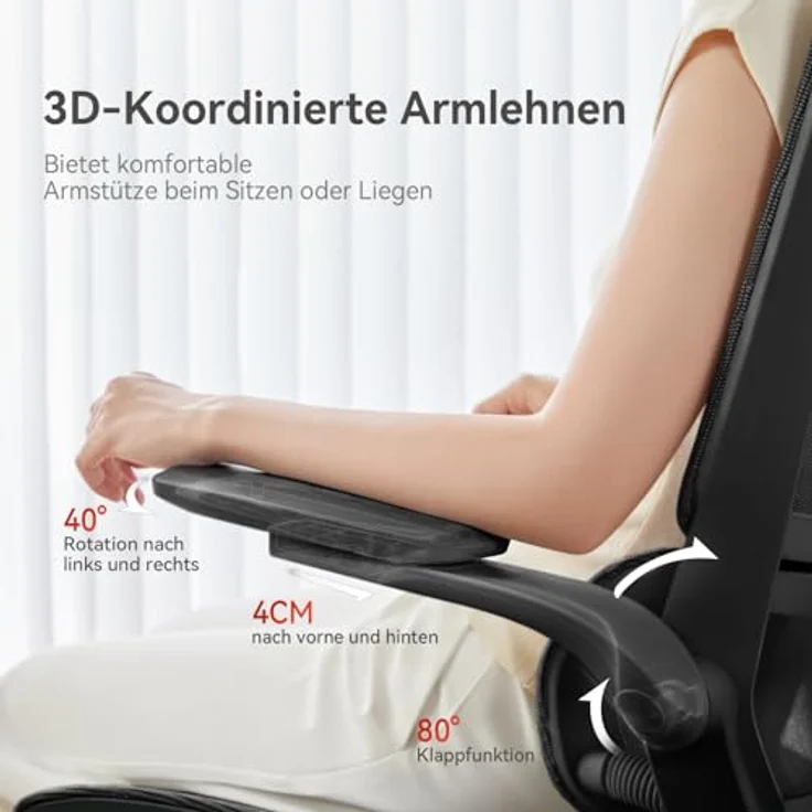SIHOO M59AS Ergonomischer Bürostuhl mit Doppelsitzlehnen, adaptiver Lendenwirbelstütze und 3D-koordinierbaren, hochklappbaren Armlehnen, Mesh-Schreibtischstuhl für das Homeoffice (Schwarz) – Bild 5