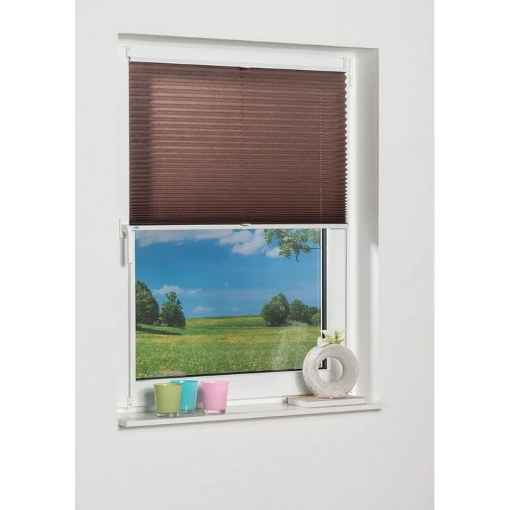 K-home Klemmfix-Plissee Palma 50x210 cm (B x L) Mokka Lichtschutz +++ Moderne Crushed Optik +++ – Bild 3