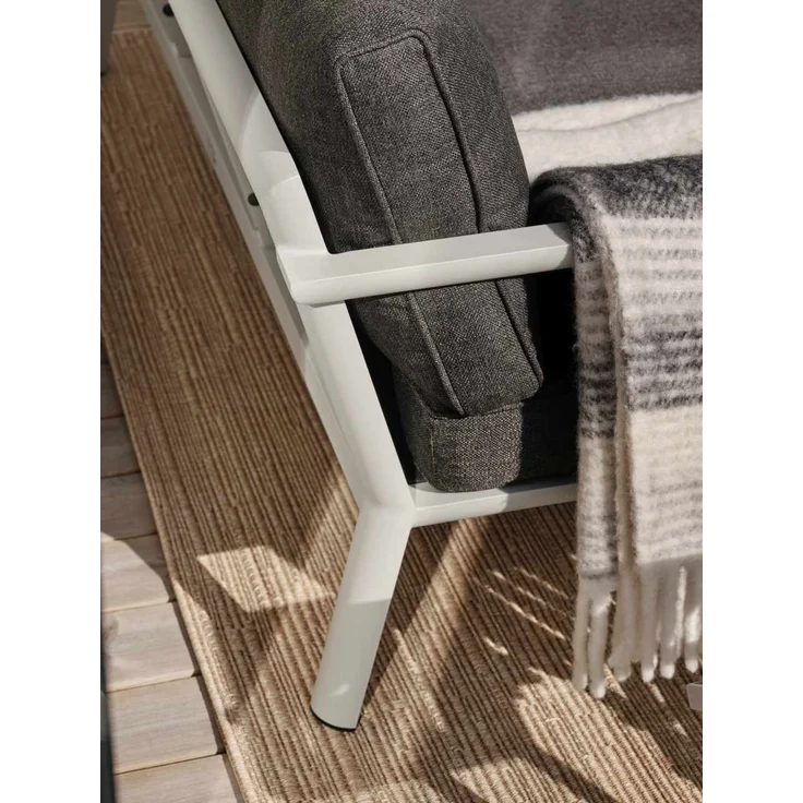 Gartenecksofa Delia mit Kissen aus Aluminium und Olefin-Stoff, skandinavischer Stil, hellgrau, für 3-4 Personen – Bild 4