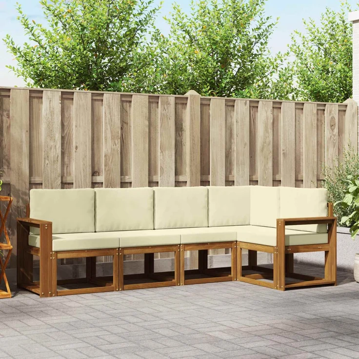 vidaXL Outdoor-Sofagarnitur 5 stk. 5-Sitzer Natur und Creme 3366398 – Bild 1