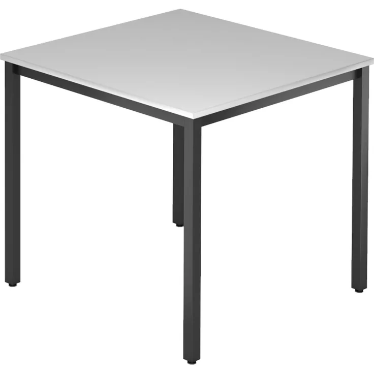 bümö Multifunktionstisch grau, Tisch 80 x 80 cm, Tischfuß vierkant in schwarz - einfacher Tisch klein, Besprechungstisch System D-Serie, Konferenztisch, Meetingtisch, Mehrzwecktisch, Pausentisch, DQ08-5-D