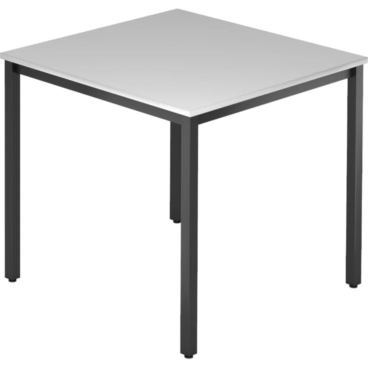bümö Multifunktionstisch grau, Tisch 80 x 80 cm, Tischfuß vierkant in schwarz - einfacher Tisch klein, Besprechungstisch System D-Serie, Konferenztisch, Meetingtisch, Mehrzwecktisch, Pausentisch, DQ08-5-D – Bild 1