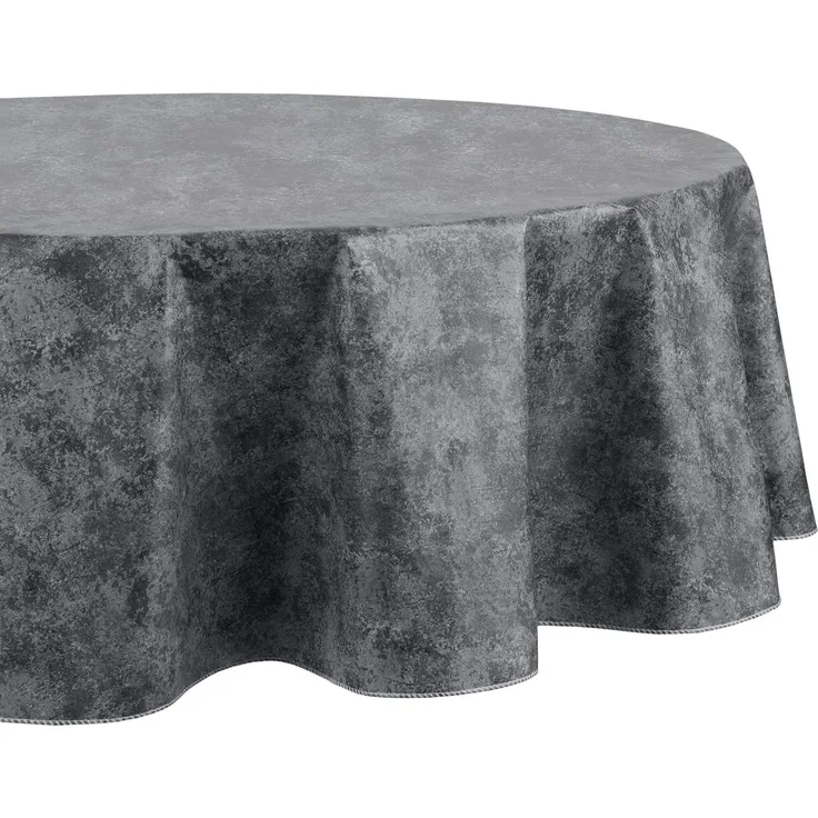 Elrene Home Fashions Mesa Marmor-Tischdecke, Wasser- und schmutzabweisend, Vinyl, für drinnen und draußen, mit Flanell-Rückseite, 152,4 x 213,4 cm, oval, Schwarz