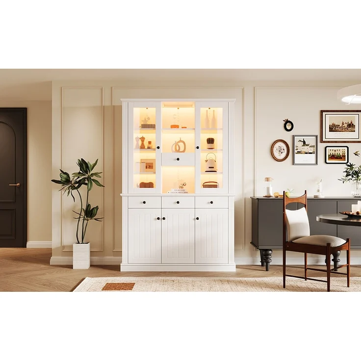 ZUBALIYA Standvitrine mit 4 Schubladen / Vitrinenschränke mit LED, mit schrank mit 4 Schubladen und 5 Türen und großer Schrank mit 21 Ablagefächern, MDF, 119.50 x 40.00 x 180.00 cm, fürs Wohnzimmer – Bild 12