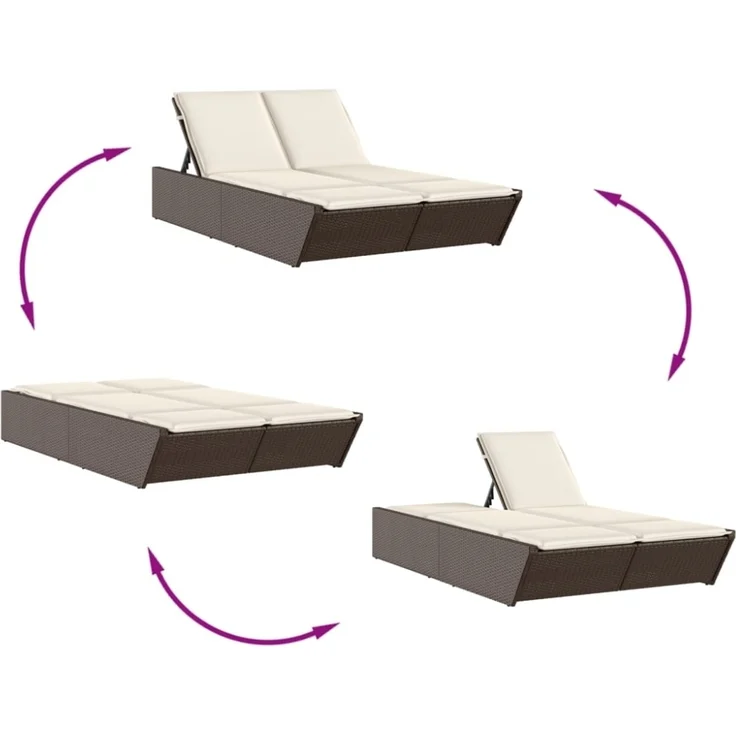 vidaXL Doppel-Sonnenliege mit Auflagen Braun Poly Rattan 368180 – Bild 4