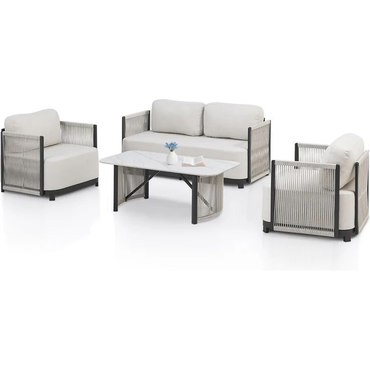 Juskys Premium Outdoor Lounge Curacao - Modernes Gartenmöbel Set, wasserabweisendes Olefin, wetterfest - Möbel für Garten & Terrasse, Gartenlounge – Bild 1